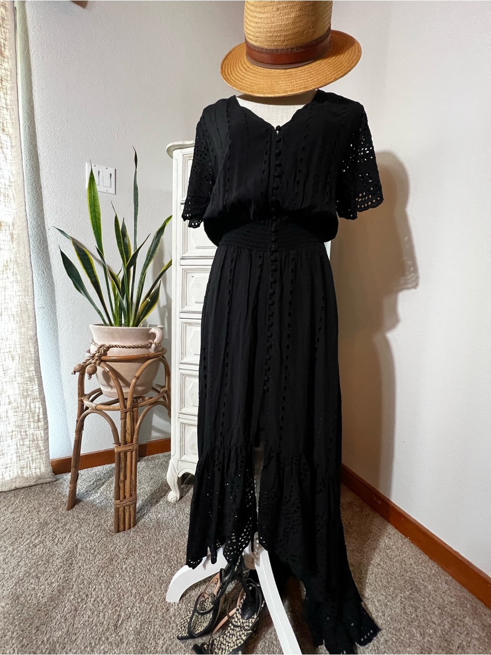 Black Eyelet Maxi Dress